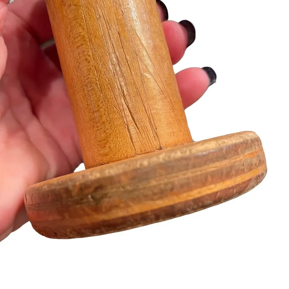 Antique Wood Spool Bobbin Candle Holder Industrial with Lock Vintage Primitive